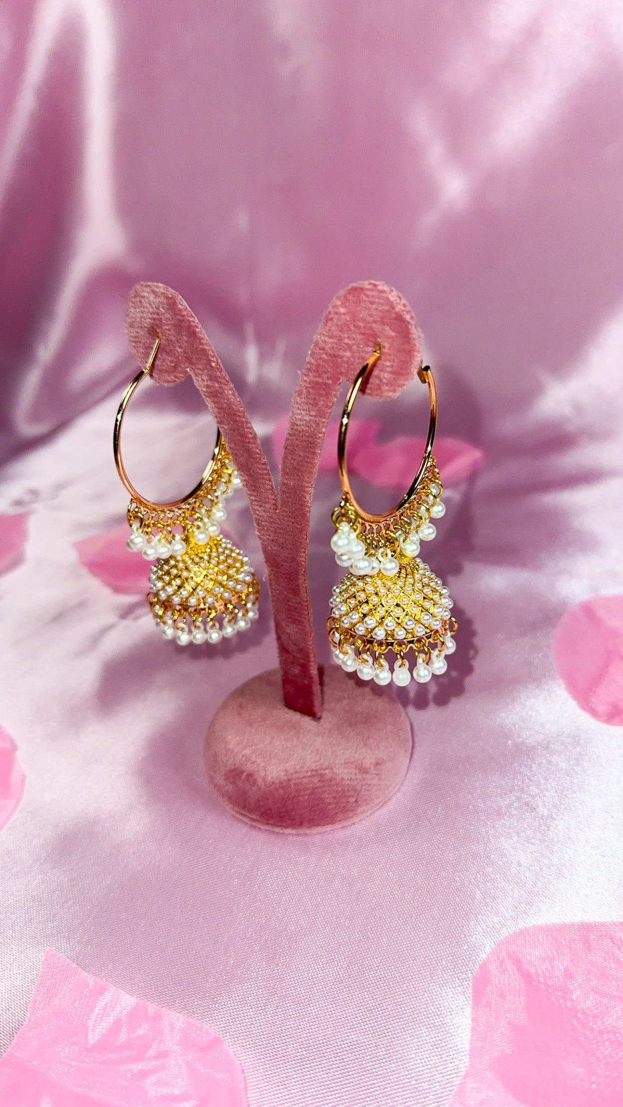 Golden Pearl Jhumka Hoops