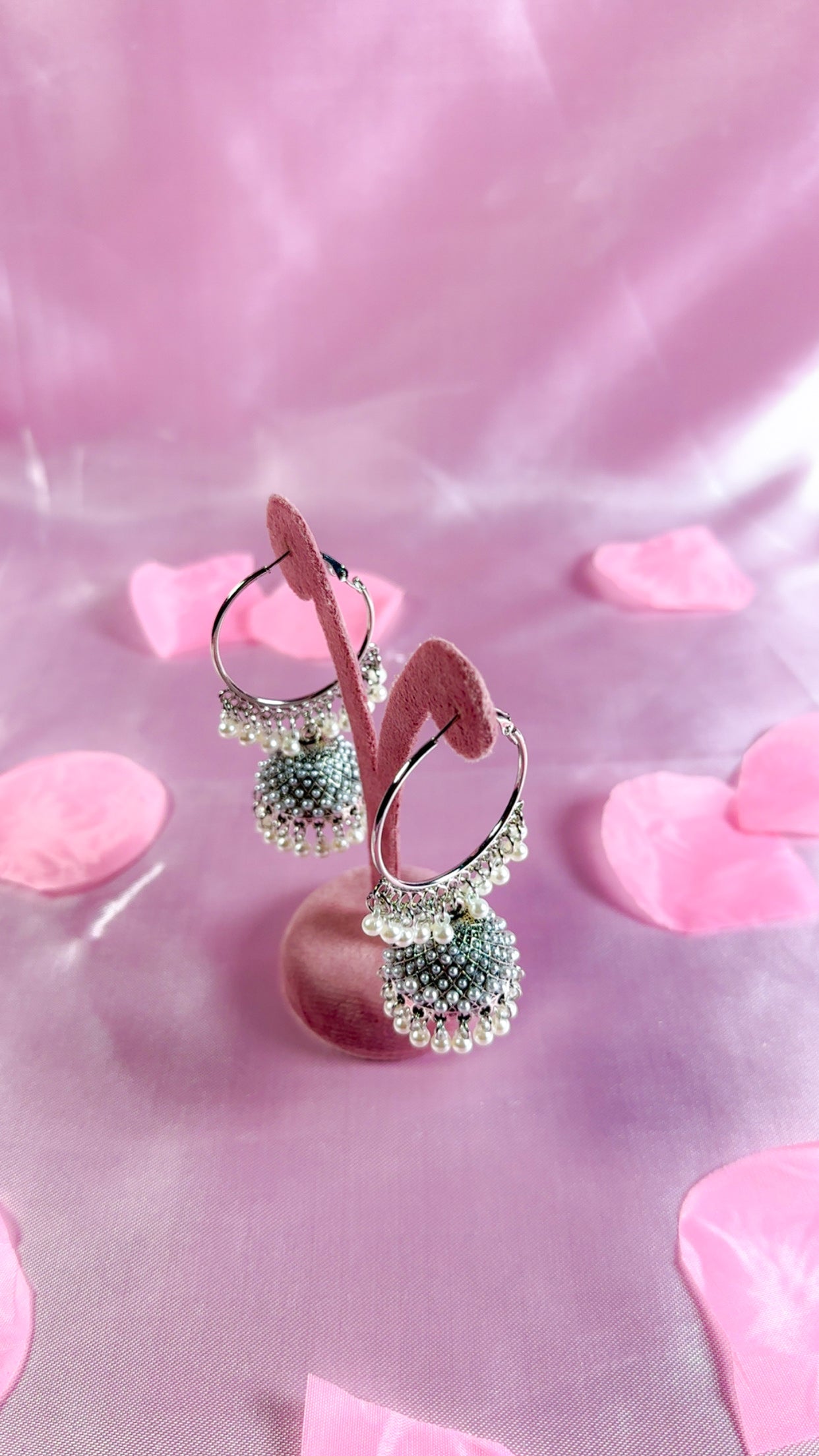 Silver Pearl Jhumka Hoops