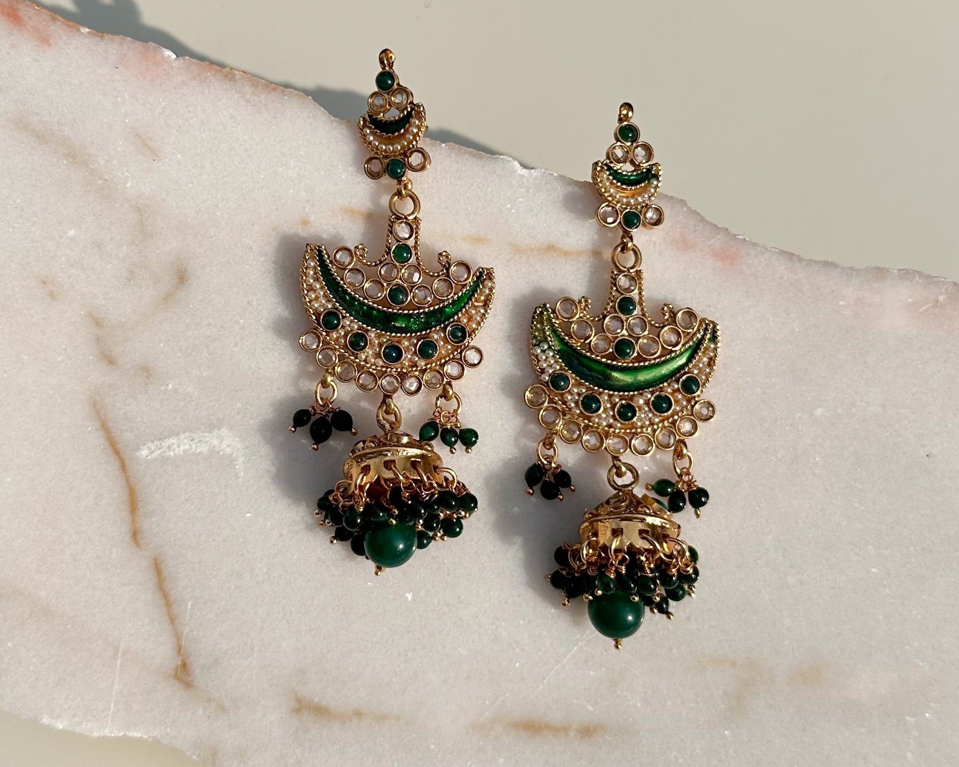 Maroon Crescent Jhumka Earrings