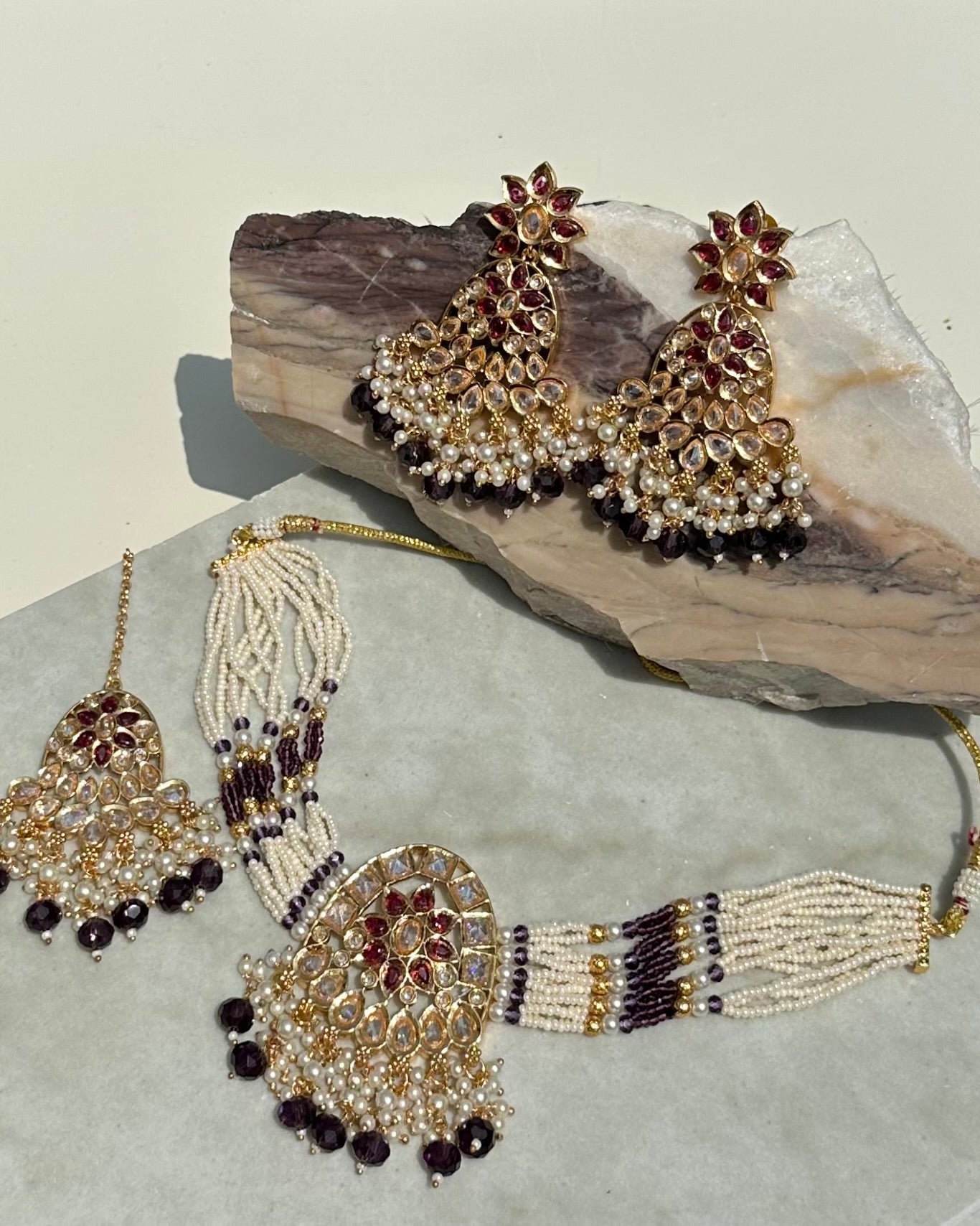 Burgundy Kundan Set