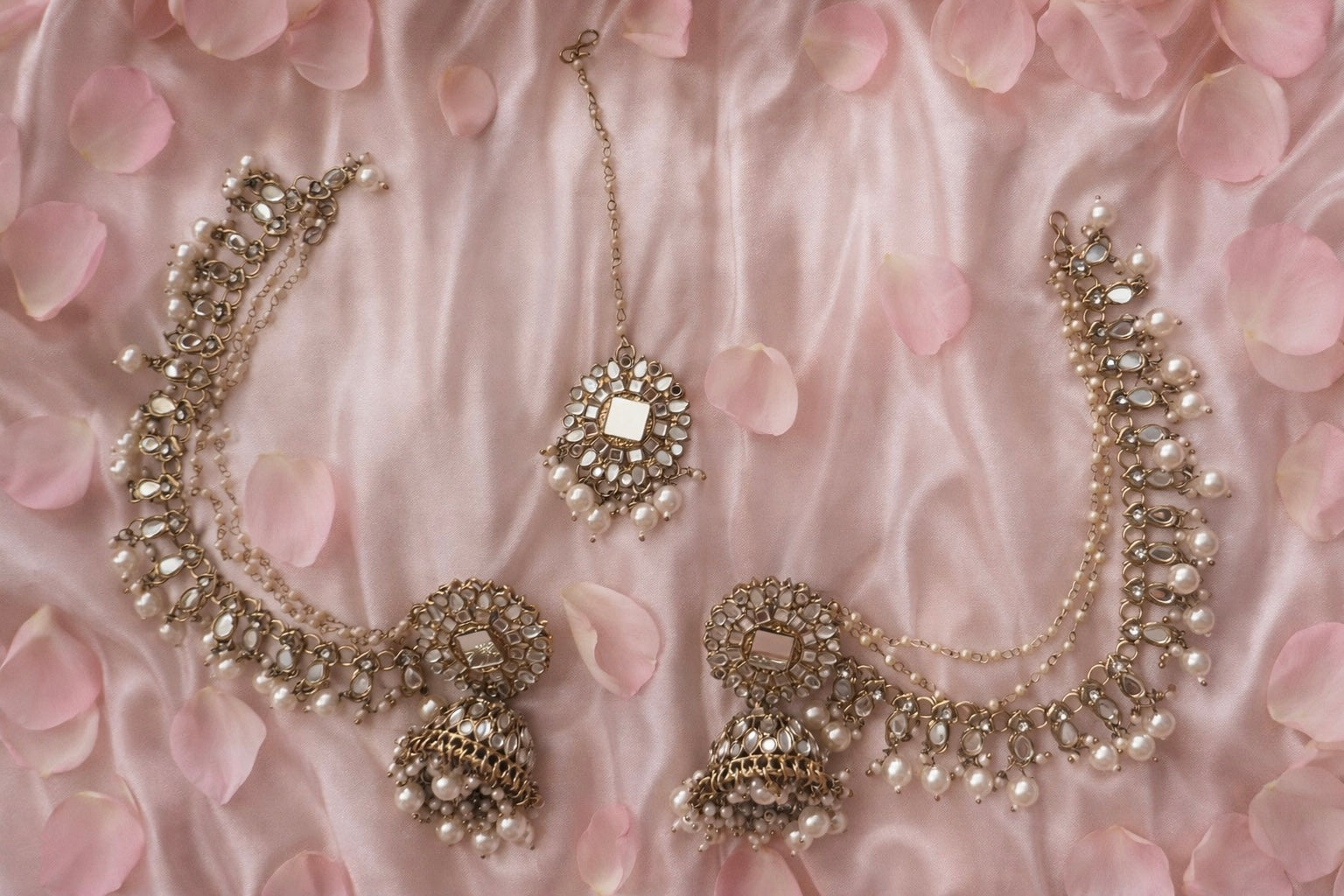 Mirrored Hair Chain Earrings With Maangtikka